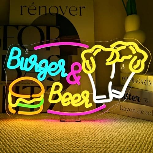 NXYX Burger Neon Sign Beer Burger Dimmable Led Light for Wall Decor Food Decor Neon Lights Signs Snack Bar Sign Light Fast Food Business Open Signs for Restaurant Burger Shop Kitchen - Image 1