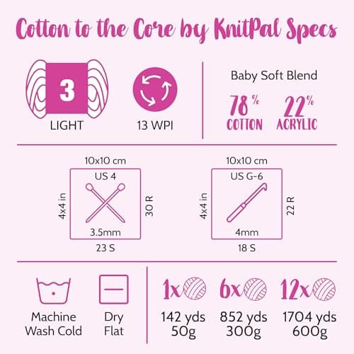 Cotton to The Core Cotton Yarn for Crocheting, 6-Pack (852 Yds / 300G), Free Patterns, Beginners Friendly - Soft Baby Yarn for Knitting - 3 DK Light Worsted Weight - Orange Creamsicle - Thumbnail 4