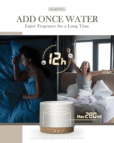 Essential Oil Diffuser -280ml Ceramic Diffuser for Large Room&Commercial Use, 2.4MHz Cool Mist Humidifier & Independent Decorative Light & Aromatherapy Diffuser,2 Mist,Timer,Auto-Off - Thumbnail 3