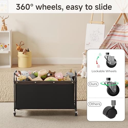 StorageWorks Toy Box with Wheels for Kids, 135L Large Toy Storage Chest and Organizer, 23" Metal Toybox with 360° Swivel Wheels for Bedroom, Kids Room, Stuffed Animal Storage, Black - Thumbnail 3