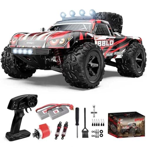 BBLD 1:18 RC Car 4WD, 25+ MPH Monster Truck, All Terrain Off-Road Hobby Grade Remote Control Car, 4x4 Crawler with 2 Batteries for 50 Mins Play, Red