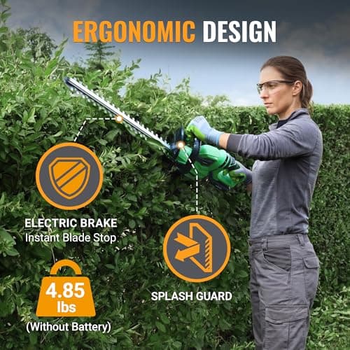 WORKPROX 20V Cordless Hedge Trimmer with 180° Rotatable Handle, 18'' Dual-Action Blade & 2.0Ah Battery, 5/8" Cutting Capacity, Safety Lock, Lightweight Shrub Trimmer for Garden Yard - Thumbnail 6