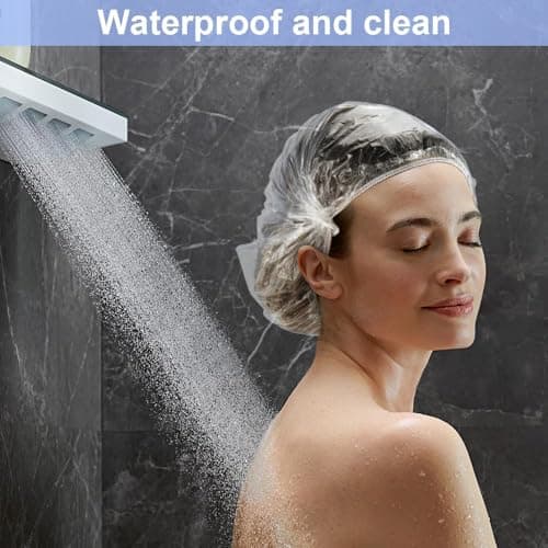100Pcs Disposable Shower Caps, Plastic Clear Hair Cap Large Thick Waterproof Bath Caps (Large, 100Pcs) - Thumbnail 2