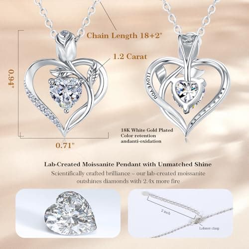JACUPO Heart Birthstone Silver Necklace for Women(04 - Moissanite) - Thumbnail 3