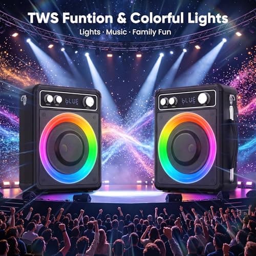 VOSOCO Karaoke Machine with 2 Wireless Microphones, Portable Bluetooth Speaker for Adults Kids, PA Systems Support TWS Echo Adjust TF USB AUX for Home Party Outdoor Travel - Thumbnail 4