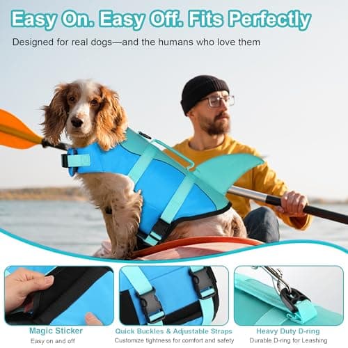 Dogcheer Dog Life Jacket, Cute Shark Dog Life Vest for Swimming Boating with Superior Buoyancy and Rescue Handle, Adjustable Puppy Floating Swim Vest for Small Medium Large Dogs - Pool Blue, S - Thumbnail 5