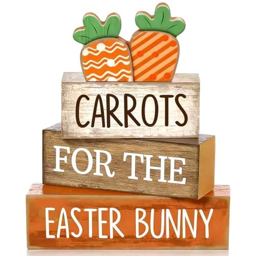 4 Pcs Easter Wooden Carrot Decorations Spring Rustic Carrot Decor Block Signs for Tiered Tray Farmhouse Easter Table Centerpiece Spring Party Wood Carrots Ornament for Home Kitchen Shelf