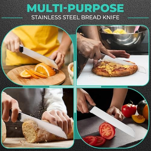 HAUSHOF Bread Knife with Sheath, 8-Inch Serrated Bread Knife for Homemade Bread, 5Cr15Mov Premium Stainless Steel Bread Cutter with Gift Box for Mom Dad, Full Tang and Ergonomic Handle - Thumbnail 5