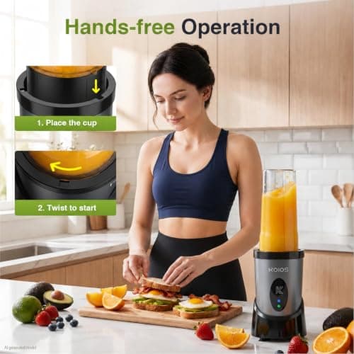 KOIOS Smoothie Blender, 900W Personal Blender for Shakes and Smoothies for Kitchen with 2 Portable Cups 22oz, Single Serve Smoothies Maker Mixer for Juices, Nutritious Recipe, Grey Blue - Thumbnail 4