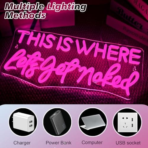NXYX Let's Get Naked Pink Neon Sign Bathroom Led Sign Get Naked Wall Neon Light for Home Pink Bathroom Wall Decor Girl Teenager Funny Housewarming Gift Her - Thumbnail 5