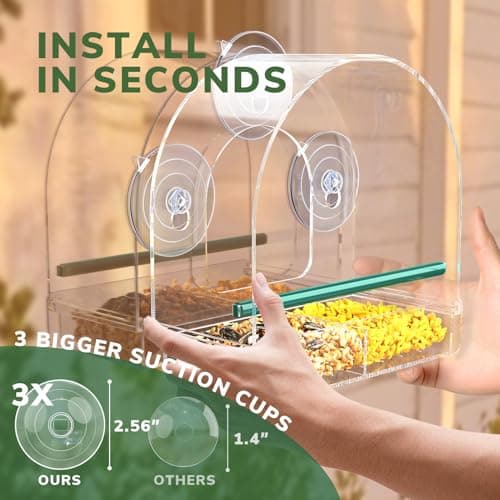 SUNALLY Window Bird Feeder for Outdoors, Clear Feeders Window Mounted with Strong Suction Cups, Fummingbird Feeder for Viewing Inside, Oriole, Finch Bird Watching for Cats, Elderly, Kids - Thumbnail 4