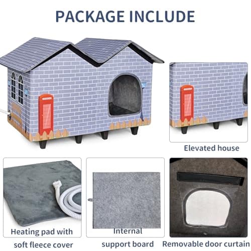 NAMOTEK Large Elevated Heated Cat Houses for Indoor/Outdoor Cats with Heated Cat Bed Waterproof， Insulated Providing Safe Feral Cats, Easy to Assemble Large (23" x 13" x 18") - Thumbnail 2
