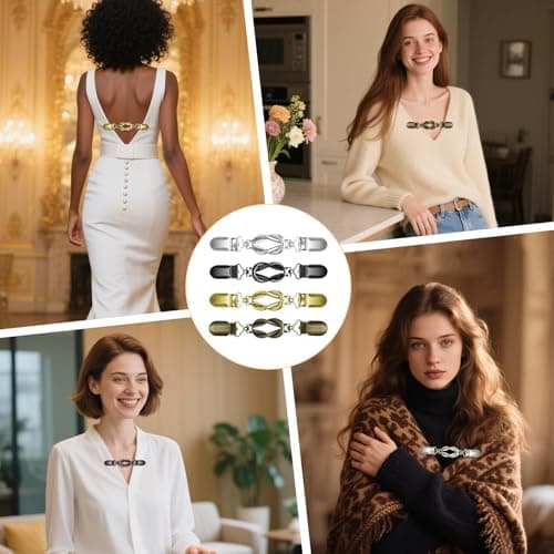 yuboo 4 Pcs Vintage Sweater Clips for Cardigans, Retro Dress Cinch Clip Back, Metal Shirt Waist Tightener for Women Mother's Day, Shawl Clips and Fasteners Set Gifts - 4 Colors - Thumbnail 5