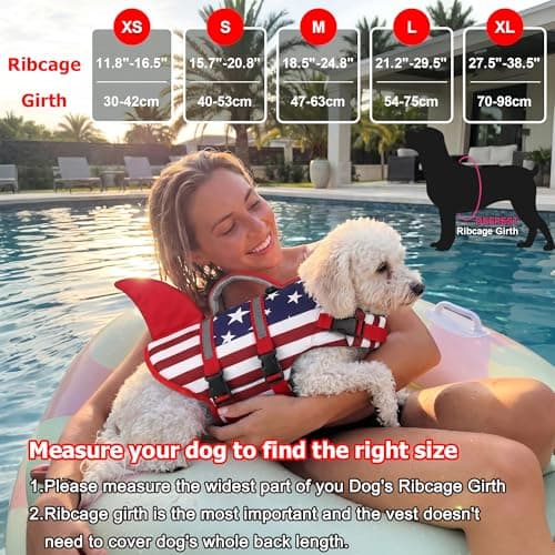 Dogcheer Harness-Style Dog Life Jacket Shark, Reflective American Flag Dog Life Vest for Swimming Boating, High Buoyancy Pet Swim Vest for Small Medium Large Dogs - USA Flag, XS - Thumbnail 2