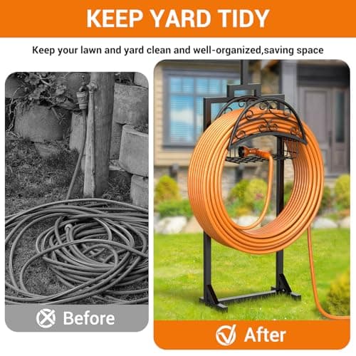 Oursieez Garden Hose Holder with Shepherds Hooks - Freestanding Metal Water Hose Holder Stand Holds 160ft, Heavy Duty Garden Hanger Storage Rack for Outside Yard Lawn Farm - Thumbnail 5