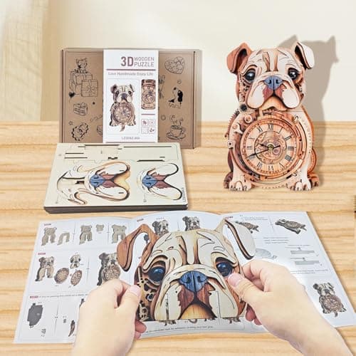 Kosmickiss Wooden Models for Adults to Build-Bulldog Clock with Swinging-3D Wooden Puzzles for Adults-Dog Mom Gifts for Women-DIY Clock Kit - Thumbnail 5