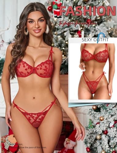 Avidlove Women's Exotic Lingerie Sets Bra and Panty Sets Push Up 2 Piece Underwear Wine Red M - Thumbnail 4