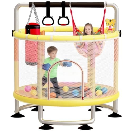 60" Toddler Trampoline for Kids,5FT Kids Trampoline for Toddlers 1-3,Upgrade Adjustable Kids Trampoline Indoor Outdoor,Mini Trampoline for Kids 2-5,500lbs Baby Small Trampoline with Net and Swing