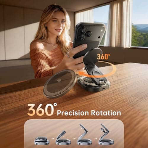REWONDER Qi2.2 25W Magnetic 3-in-1 Wireless Charger, Foldable Aluminum Charging Stand for iPhone 17/16/15, Pixel, Apple Watch & AirPods, Strong Magnet Stable Base,Travel Charger (Adapter Not Included) - Thumbnail 4