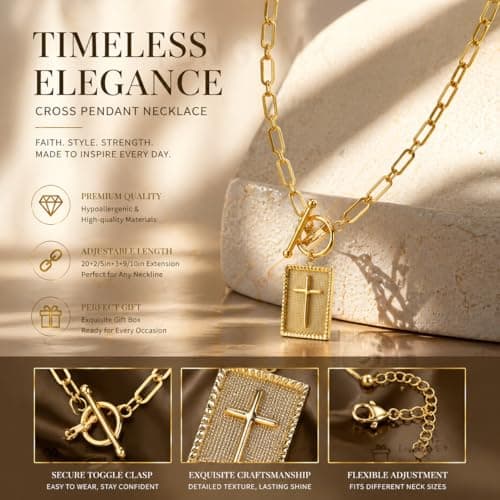 YBNGSMK Gold Cross Necklace for Women - 18K Gold Cross Necklace for Women, Daughter, Girlfriend, Family, Fashion Gifts - Thumbnail 6