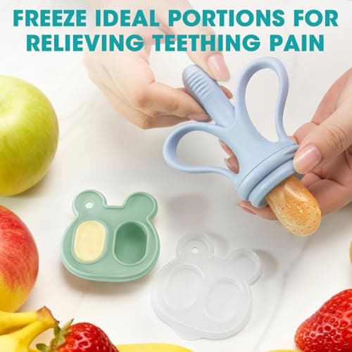 JEXFUN Baby Fruit Feeder & Breastmilk Popsicle Mold Set, Silicone Food Feeder Pacifier for Cooling Relief with 3 Replaceable Pouches, BPA-Free Teething Toy for Safe Infant Self Feeding (Sky Blue) - Thumbnail 3