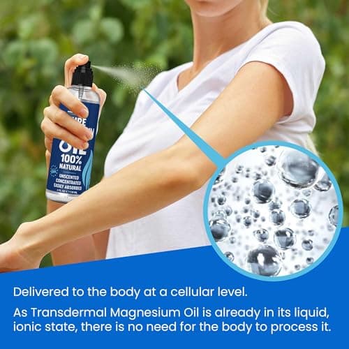 Pure Magnesium Oil Spray 4oz - Topical Magnesium Spray for Sleep & Feet - Extra Strength - USP Grade - 100% Natural and Organic Oil for Muscle Pain & Cramps - Less Sting - Less Itch - Made in USA - Thumbnail 6