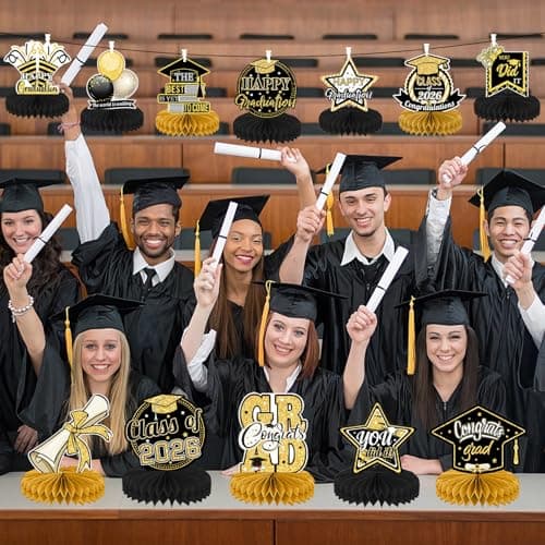 12 Pcs Graduation Centerpieces for Tables 2026, Graduation Decorations Class of 2026, Graduation Party Centerpiece Table Decorations, Graduation Party Decorations 2026, Graduation Party Supplies(Gold) - Thumbnail 5