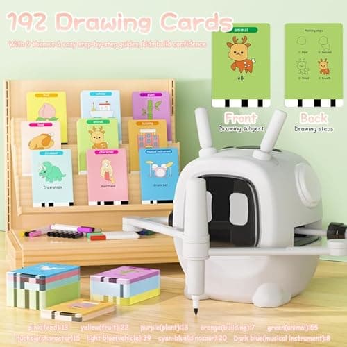 Drawing Robot for Kids with 192 Cards, Smart Robot Drawing Machine Toys for 3+ Year Old Boys and Girls, Interactive Painting Learning and Educational Toy Perfect for Birthday Chirstmas Party, White - Thumbnail 2