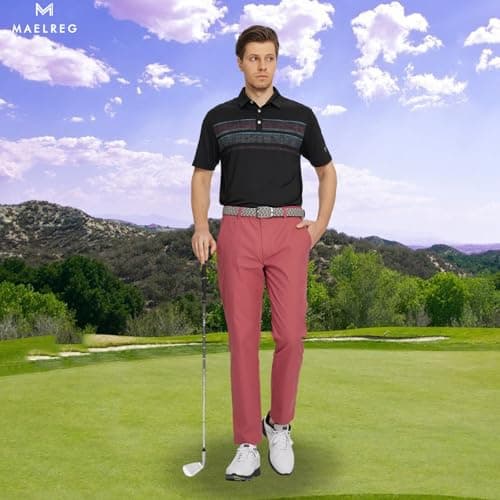 M MAELREG Dress Pants for Men Straight Fit Stretch Quick Dry Lightweight 5 Pockets Business Casual Golf Pants Men Cranberry - Thumbnail 2