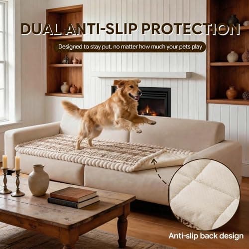FUANGUI Couch Covers for Dogs Washable, Sofa Cover with Adjustable Straps for 2-3 Cushion Couch,Non-Slip Pet Couch Protector for Sectional & Leather Sofa, 1PC (Light Coffee, 27.6" x 59") - Thumbnail 3