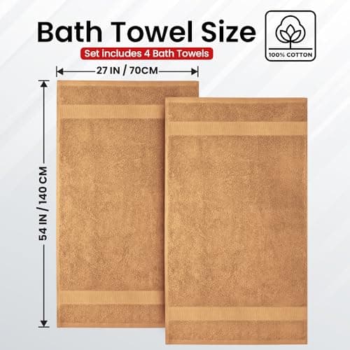 Infinitee Xclusives Luxury 100% Ring-Spun Cotton Bath Towels Set of 4 (27x54 inches) – Soft, Absorbent & Quick-Drying Towels for Bathroom, Gym, Spa & Hotel Use (Cosmic Sand, Bath Towels) - Thumbnail 3