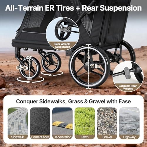Beberoad Dog Stroller for 2 Dogs, Pet Stroller for Multiple Pets, R7 All-Terrain ER Tires with Shock Absorption, Full Panoramic Mesh Windows, One-Second Fold, Detachable & Washable Waterproof Fiber - Thumbnail 4