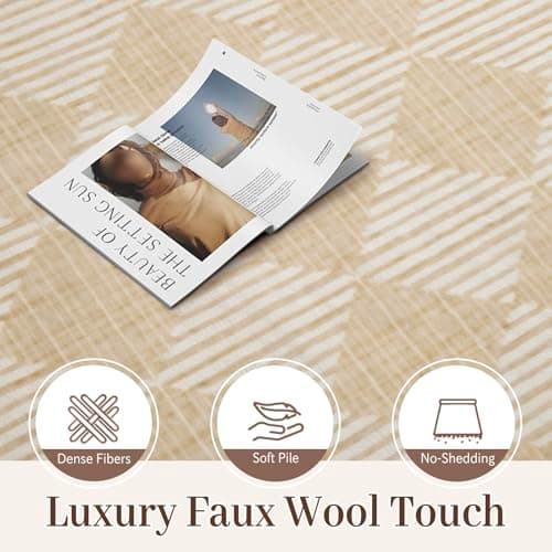 Washable Rug 8x10 – Soft Textured Area Rug with Non-Slip Backing, Modern Luxury Checkered Design, Machine Washable Carpet Perfect for Living Room, Bedroom, and Dining Room, Beige - Thumbnail 3