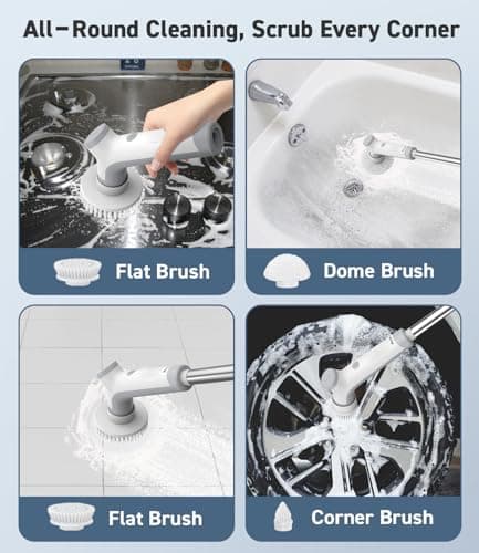 Electric Spin Scrubber, VEWIOR Cordless Shower Scrubber with 3 Adjustable Angle, Cleaning Brush with 2 Speeds 3 Replaceable Brush Heads for Bathroom Kitchen Tub - Thumbnail 2