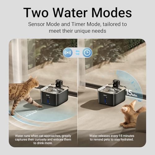 DownyPaws Cat Water Fountain Stainless Steel Wireless, 101 oz/3L FurSink Cordless Water Fountain for Cats, Battery Operated Cat Fountains for Drinking with Motion Sensor, Easy Clean, Black - Thumbnail 4