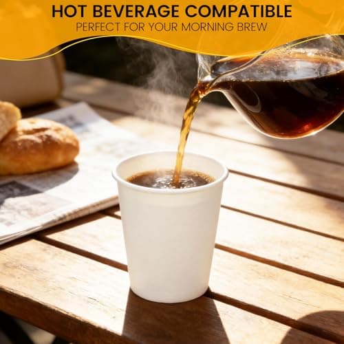 Biotakeware 8 oz Paper Coffee Cups, 300 Pack Bulk White Disposable Paper Cups for Hot & Cold Beverages, Sturdy with Leak-Resistant Lining, Ideal for Office, Party, Home and Travel - Thumbnail 6