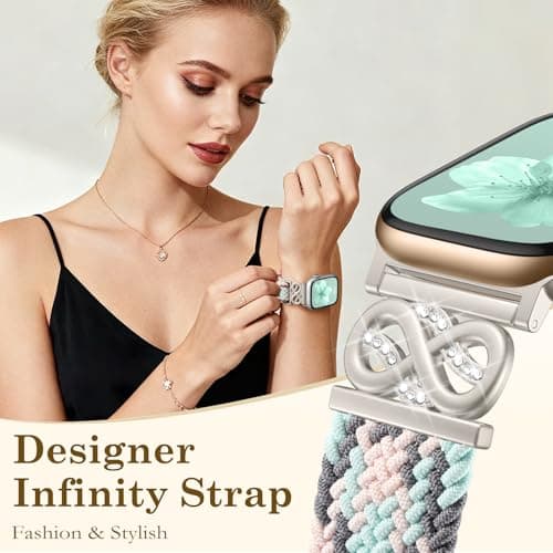 Braided Stretchy Band Compatible with 40mm Apple Watch Bands for Women 38mm 41mm 42mm, Soft Nylon Magnetic Sport Replacement Infinity Loops Strap for iWatch Series 11 10 9 8 7 6 5 4 3 2 1 SE Ultra - Thumbnail 2