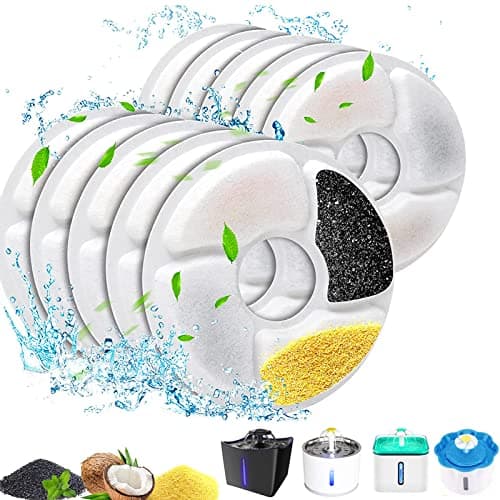 Cat Water Fountain Filters, 5 inch, Dog Fountain Activated Carbon Filters Replacement, Compatible with Cats and Dogs Automatic Water Dispenser (10Pcs)