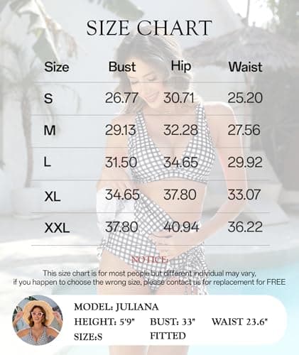 High Waisted Bikini Sets for Women Gingham Push Up Two Piece Swim Skirt Set Tummy Control Bathing Suit 2026 Swimsuit Curvy V Neck Ruffle Full Coverage Tops and Bottoms Matching Set Plaid Black Small - Thumbnail 6