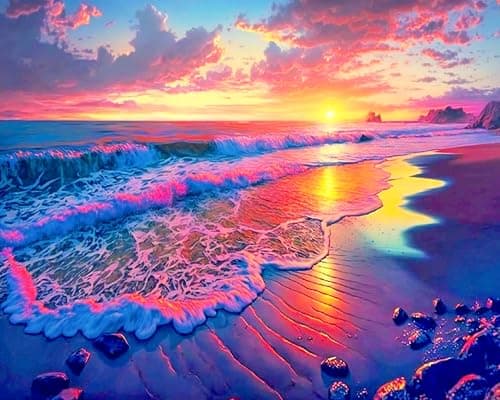 igoodom Paint by Numbers Kit for Adults Beginner – Sunset Lake Adult Paint-by-Number on Canvas, DIY Acrylic Painting Set for Home Decor, 20x16in - Image 1