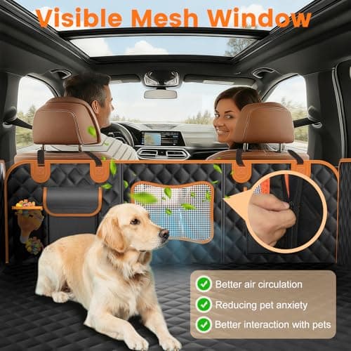 CUIOFREE Dog Seat Cover for Back Seat Hard Bottom,Holds 500 lbs,Waterproof Dog Car Seat Cover for Back Seat Extender,Scratch-Proof Pet Hammock for Car,SUV,Truck - with Mesh Window & Storage,Black - Thumbnail 5