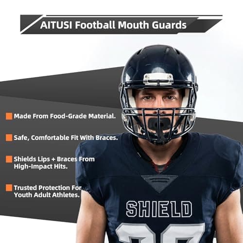 4 Pack Football Mouth Guards with Strap - Breathable Lip Protector Mouthpiece with Case for Football Players, Comfortable Wide Opening Design (Black/White/Blue/Green) - Perfect for Youth & Adult - Thumbnail 6