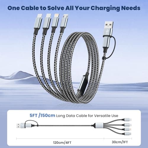 Travel Essentials,Dual Type-C 4 in 2 Multi Charging Cable for Multiple Devices,USB C/A Charger Cables Universal Phone Charger Cord with IP/Micro/2 USB-C Port for iPhone16/15, Android Tablet,2Pack 5FT - Thumbnail 6