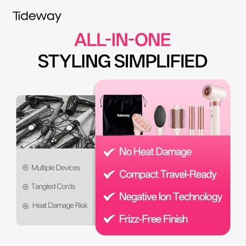 Tideway Prowaver 6-in-1 Hot Air Styler Wrap Dual Voltage Ionic Professional Hair Dryer Brush with Auto Wrap Curlers &Volumizing Brush for Fast Drying& Frizz Free Hair with No Heat Damage for Women - Thumbnail 6