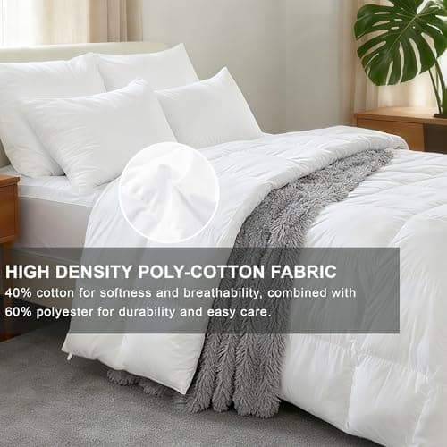 ALPSWAN Luxury Goose Feather Down Fiber Comforter King Size, 300TC White Cotton Blended Duvet Insert, All Season Hotel Bedding Alternative Down Comforter with Corner Tabs (White, King) - Thumbnail 4