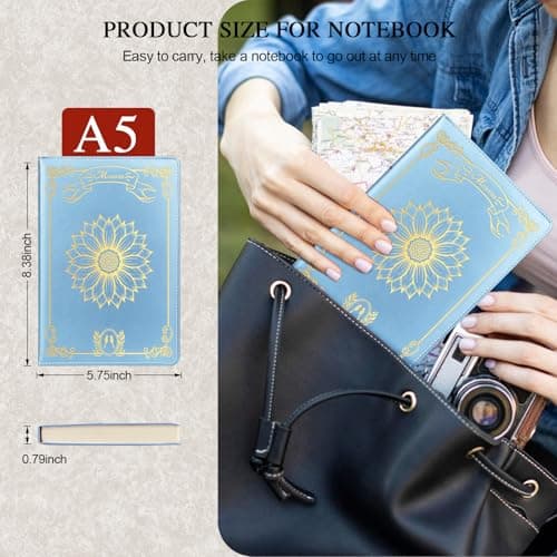 QDWXDEL Journal for Women,A5 Hardcover Leather Journal - 200 Pages Premium Paper Notebook,Sunflower Journal Notebook for School, Work (Sunflower Sky Blue) - Thumbnail 2