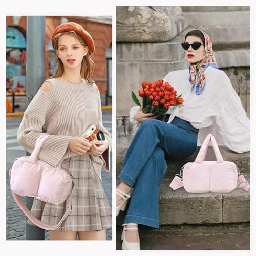 JHhomezeit Small Puffer Bag for Women, Crossbody Puffer Tote Bag Quilted Puffy Bags Satchel Shoulder Purse Fluffy Handbag Pink - Thumbnail 6