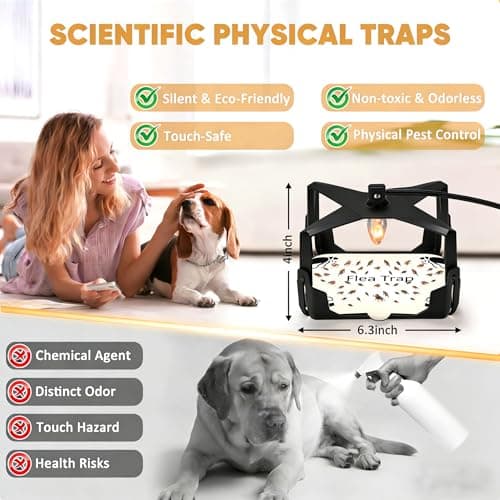 2 Pack Flea Traps, Flea Trap for Inside Your Home, Flea Light Indoor Bed Bug Traps with 6 Bulbs & 8 Sticky Pads, Electric Fleas Trap Killer Odorless Pest Control Flea Treatment Trap for Kid Pet - Thumbnail 2