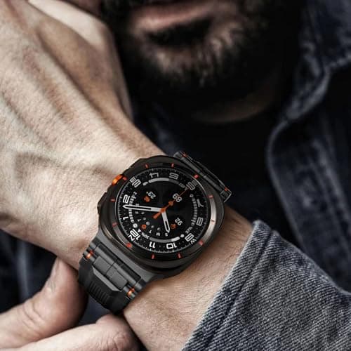 Bandletic Liquid Silicone Bands Compatible with Samsung Galaxy Watch Ultra Band 2025 2024 47mm for Men - Soft Rugged Sport Strap with Stainless Steel Buckle - Black Band with Black Connector - Thumbnail 2