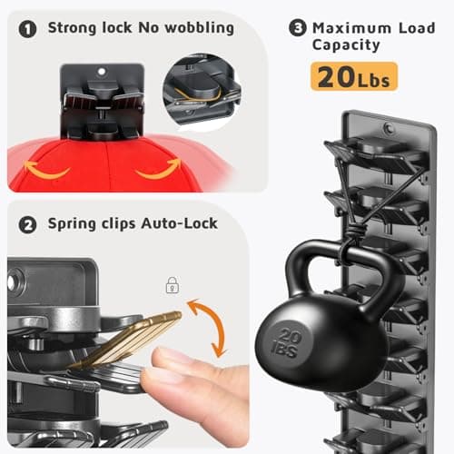Accevo Spring Clip Hat Organizer Hold Storage 20 Caps for Baseball Caps (2-Pack), Hat Holder with Strong Adhesive and 8 Pack Screws, Hat Storage Display Holder for Closet Door and Wall - Thumbnail 2